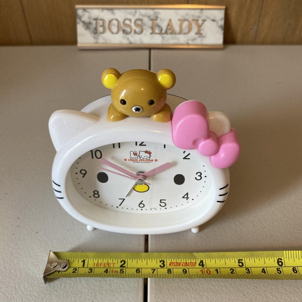 Hello Kitty Alarm Clock Bear Topper Pink Bow Battery Operated - Picture 13 of 15